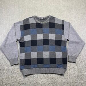 San Remo International Mens Sweater Size Large Checkered Wool Blend Grandpa